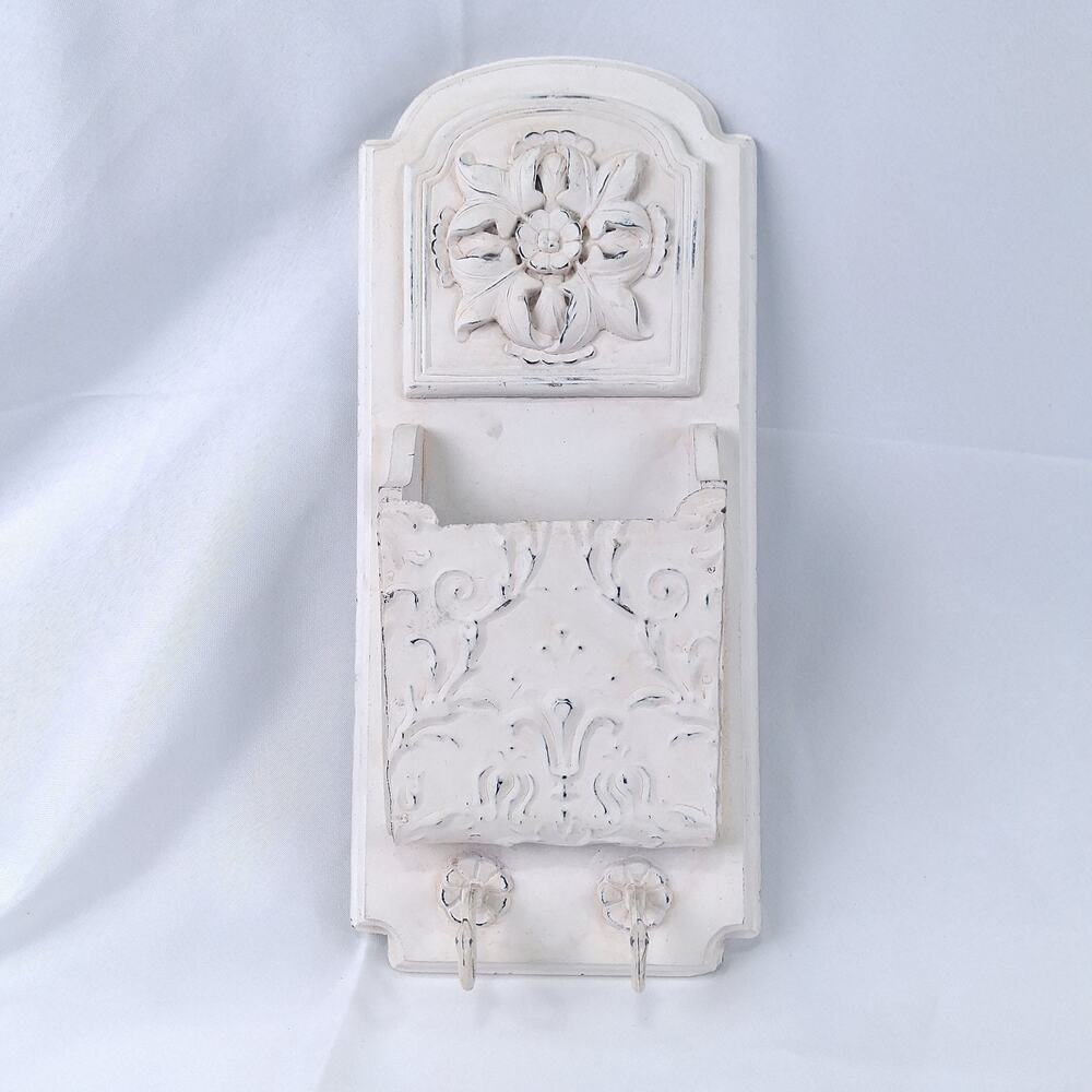 Unbranded Distressed White Wall Mount Mail Holder Key Hooks Shabby Chic Rustic